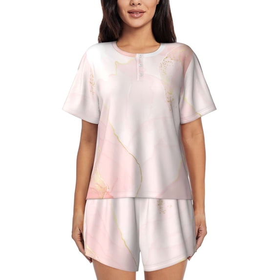 Ratiio Marble Print Womens Pajama Sets 2 Piece Soft Short Sleeve Top and Shorts Sleepwear Round Neck Pjs Lounge Set