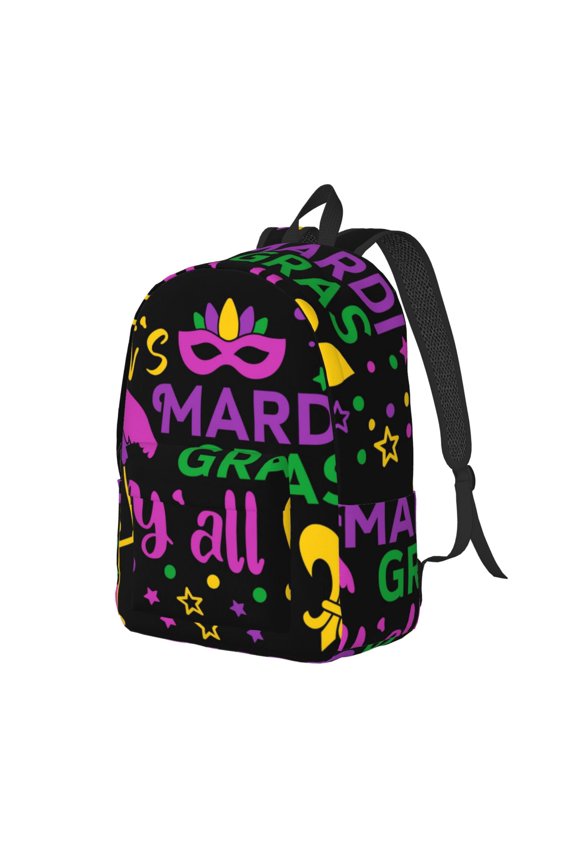 Mardi Gras with Flamingo Print Canvas Backpack for Women & Men Retro Aesthetic Rucksack Basic Backpack for High School/College Students Travel Laptop Bag