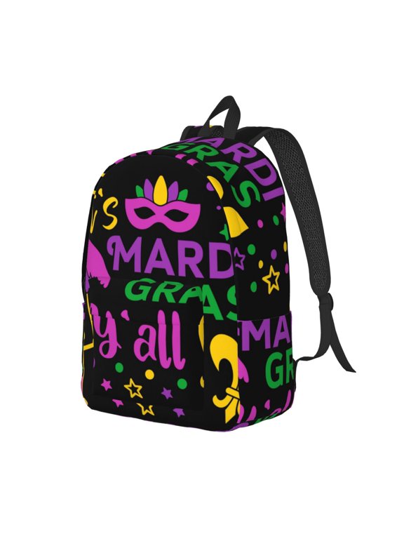 Mardi Gras with Flamingo Print Canvas Backpack for Women & Men Retro Aesthetic Rucksack Basic Backpack for High School/College Students Travel Laptop Bag