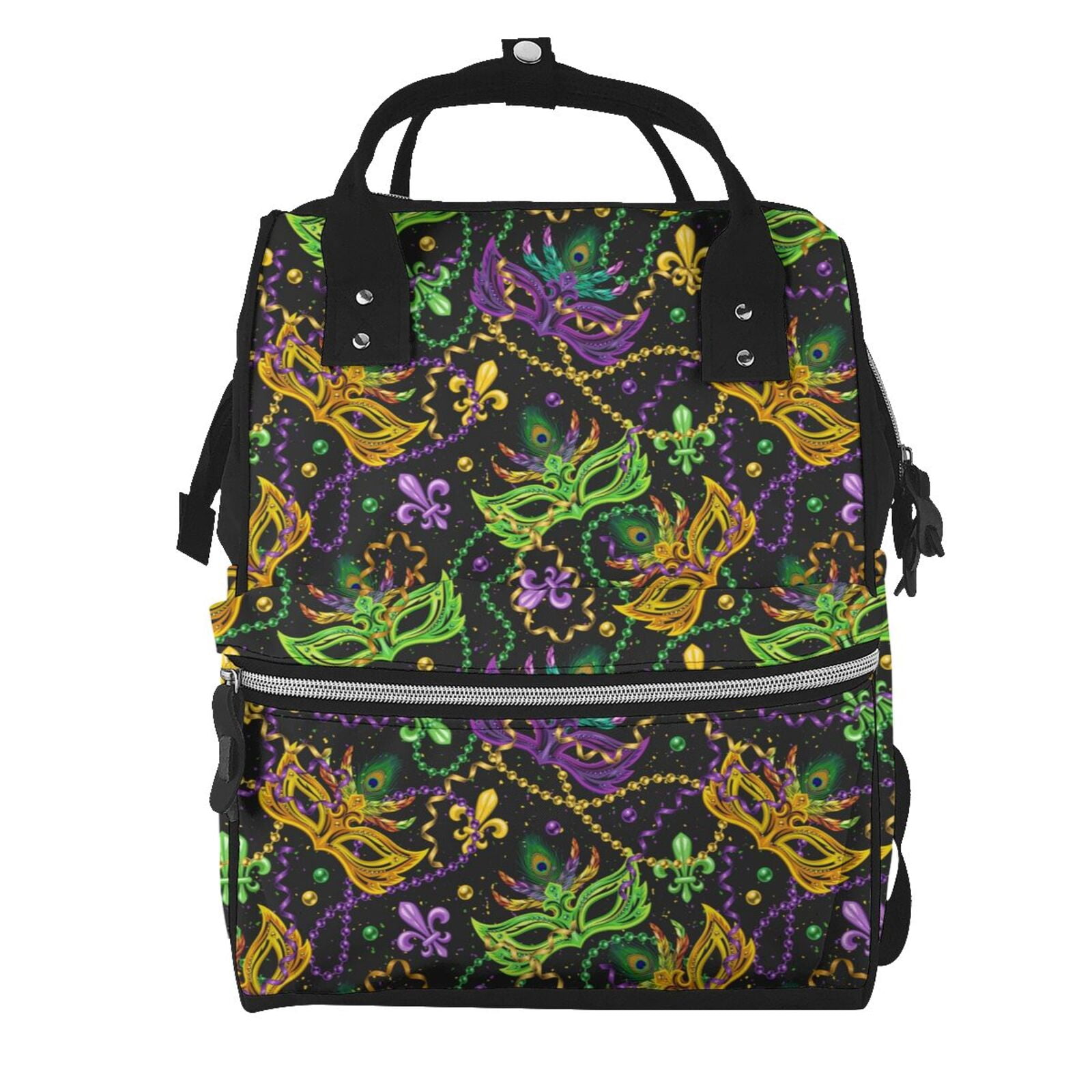 Ratiio Mardi Gras Surface Mummy Backpack - Waterproof Twill Canvas, Large Capacity Diaper Bag with Multiple Pockets and Adjustable Straps