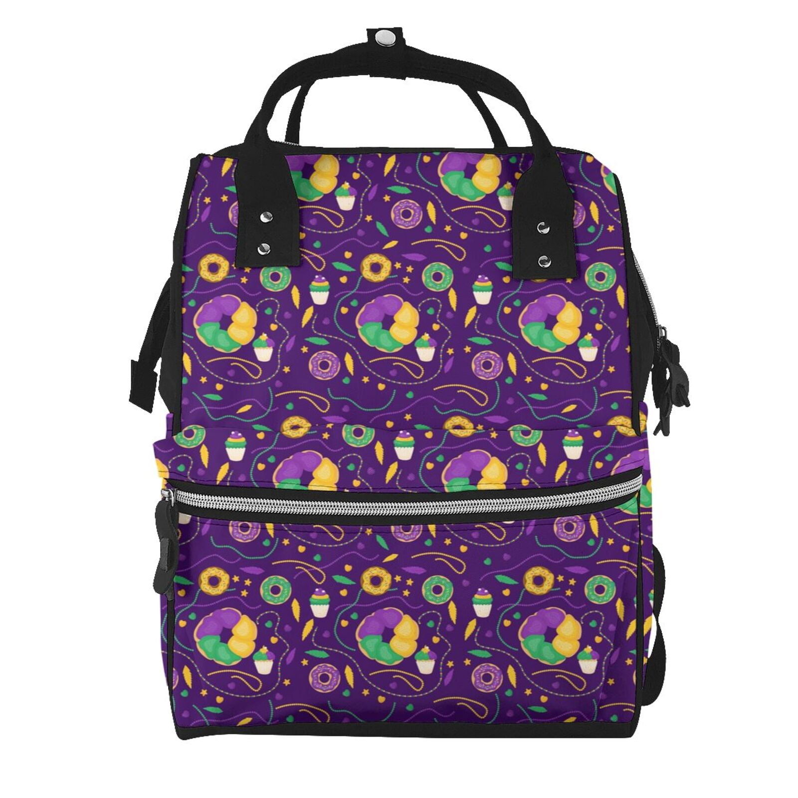 Ratiio Mardi Gras and Donuts Mummy Backpack - Waterproof Twill Canvas, Large Capacity Diaper Bag with Multiple Pockets and Adjustable Straps