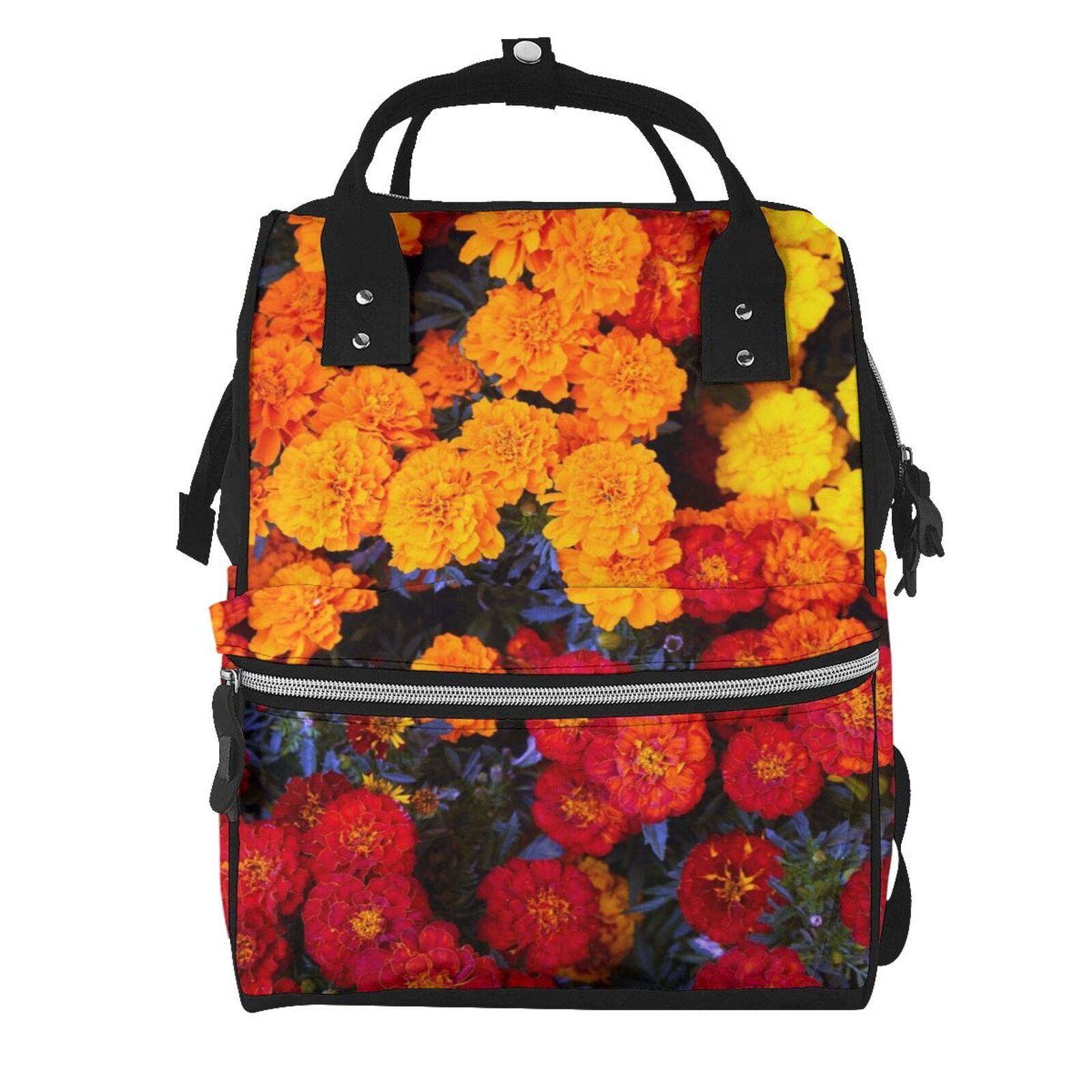 Ratiio Marigold Flowers In Different Colors Mummy Backpack - Waterproof Twill Canvas, Large Capacity Diaper Bag with Multiple Pockets and Adjustable Straps