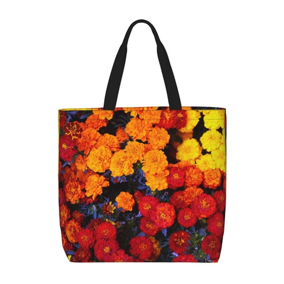 Ratiio Marigold Flowers In Different Colors Print Reusable Grocery Bag Shopping Bags with Zipper Shoulder Shopping Handle Bag Suitable for Outdoor Convenient Daily Bag