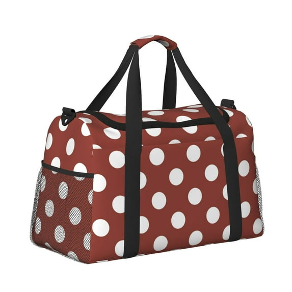 Ratiio Maroon And White Polka Dot Pattern Hand Travel Bag, Weekender Carry On for Women Men, Sports Gym Bag, Workout Duffel Bag, Overnight Shoulder Bag fit 15.6 Inch Laptop