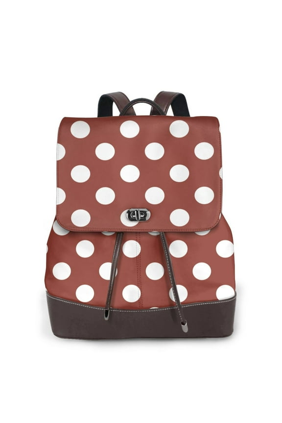 Maroon And White Polka Dot Pattern Womens Backpack Purse Leather Backpack Purse for Women Travel Fashion Backpack Designer Ladies Shoulder Bags