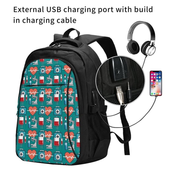 Ratiio Medical Elements Print Travel Laptop Backpack,Slim Sturdy Laptops Backpack with USB Charging Port, Water Resistant College School Computer Bag