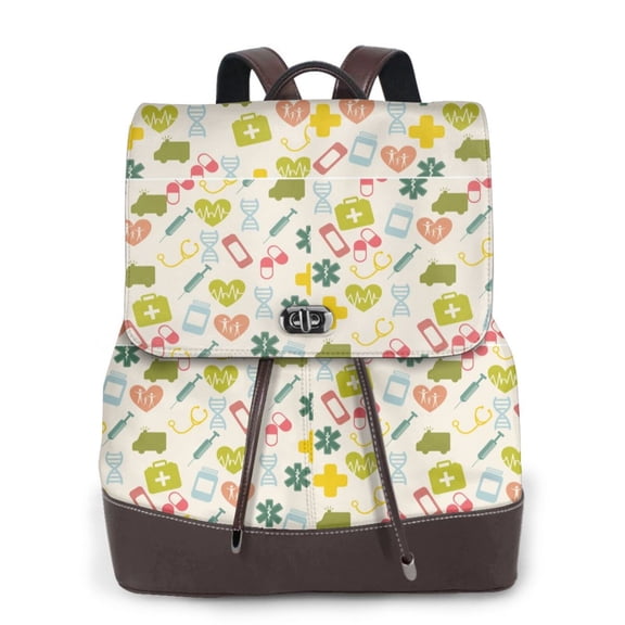 Ratiio Medical Icons Pattern Womens Backpack Purse Leather Backpack Purse for Women Travel Fashion Backpack Designer Ladies Shoulder Bags