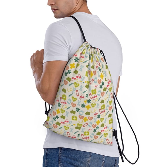 Ratiio Medical Icons Print Drawstring Backpack Bag Sport Gym Sackpack Heavy Duty String Backpack for Men Women