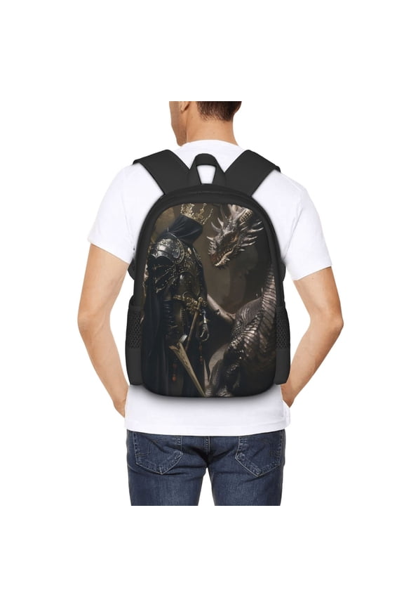 Medieval Knight And Dragon Backpack for Men and Women - Durable 600D Oxford Cloth -Large Capacity, Water-Resistant School, Travel, and Hiking Bag