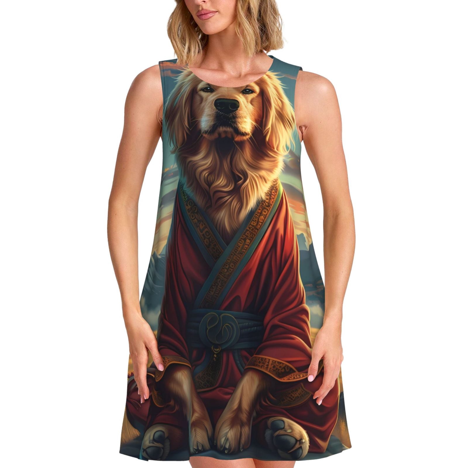 Golden Retriever Pattern Print Women Long Robe