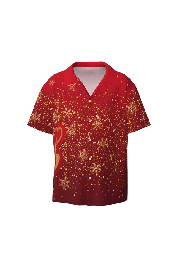 Merry Christmas Print Mens Casual Short Sleeve Shirts Button Down Textured Shirts Summer Beach Shirt with Pocket Men's Casual Short-sleeved Shirt