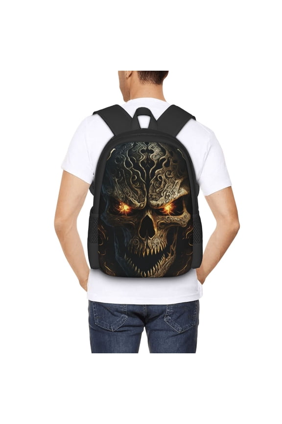 Metal Evil Skull Backpack for Men and Women - Durable 600D Oxford Cloth -Large Capacity, Water-Resistant School, Travel, and Hiking Bag