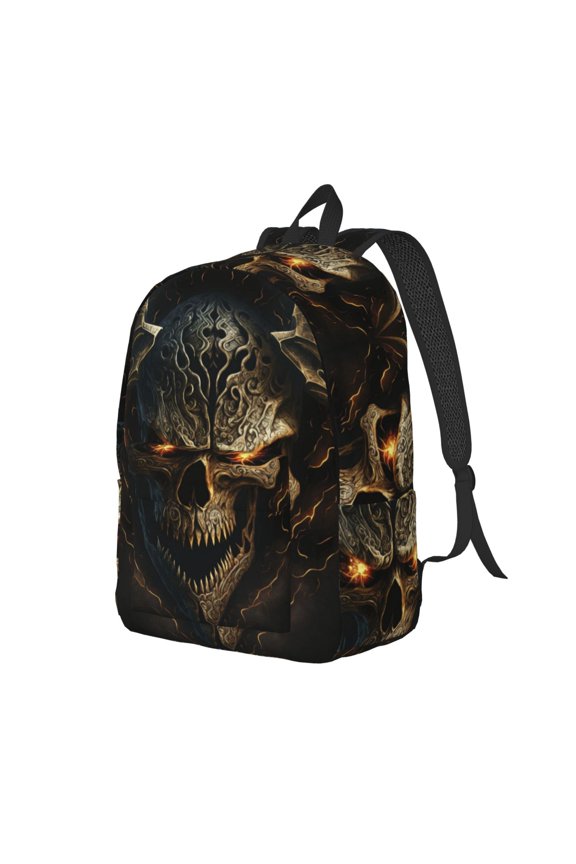 Metal Evil Skull Print Canvas Backpack for Women & Men Retro Aesthetic Rucksack Basic Backpack for High School/College Students Travel Laptop Bag