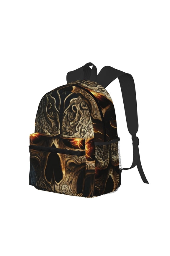 Metal Evil Skull Print Casual Backpack for Men and Women, Water Resistant Oxford Fabric School Bag Lightweight Travel Daypack