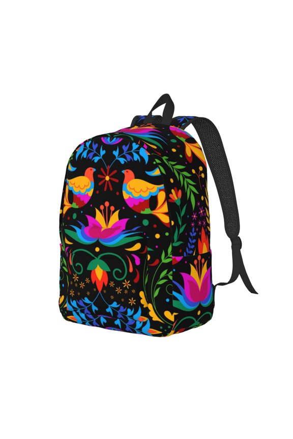 Mexican Flower Traditional1 Print Canvas Backpack for Women & Men Retro Aesthetic Rucksack Basic Backpack for High School/College Students Travel Laptop Bag