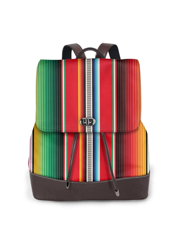 Mexican Serape Blanket Stripes Pattern Womens Backpack Purse Leather Backpack Purse for Women Travel Fashion Backpack Designer Ladies Shoulder Bags