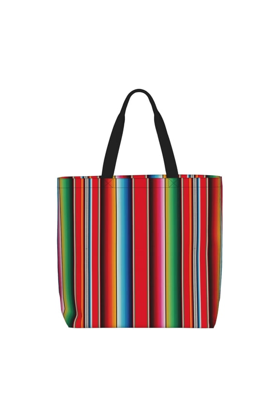 Mexican Serape Blanket Stripes Print Reusable Grocery Bag Shopping Bags with Zipper Shoulder Shopping Handle Bag Suitable for Outdoor Convenient Daily Bag