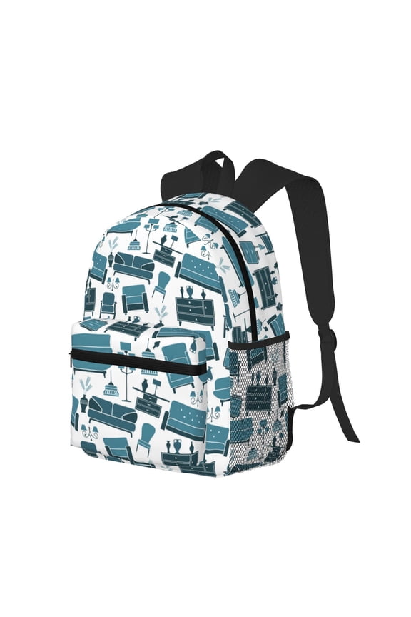 Modern Furniture Print Casual Backpack for Men and Women, Water Resistant Oxford Fabric School Bag Lightweight Travel Daypack