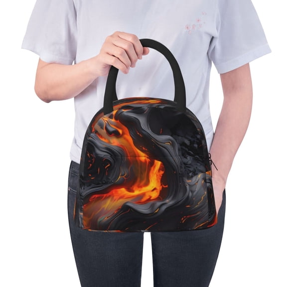 Ratiio Molten Lava Abstract Flow Print Insulated Lunch Bag Women Reusable Lunch Box with Pocket for Work Picnic Travel