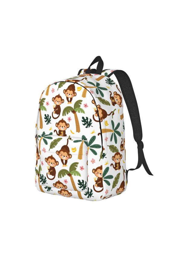 Monkeys Swinging from Palms Print Canvas Backpack for Women & Men Retro Aesthetic Rucksack Basic Backpack for High School/College Students Travel Laptop Bag