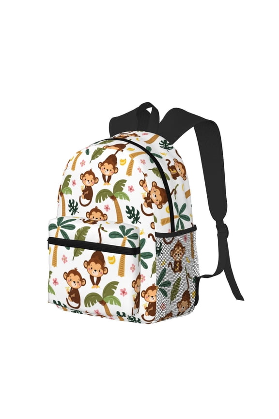 Monkeys Swinging from Palms Print Casual Backpack for Men and Women, Water Resistant Oxford Fabric School Bag Lightweight Travel Daypack