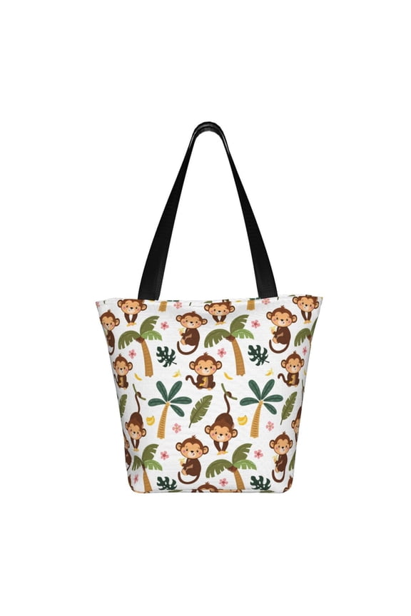 Monkeys Swinging from Palms Print Shoulder Bag for Women, Polyester Crossbody Purse Lightweight Handbag for Daily Travel and Casual Use