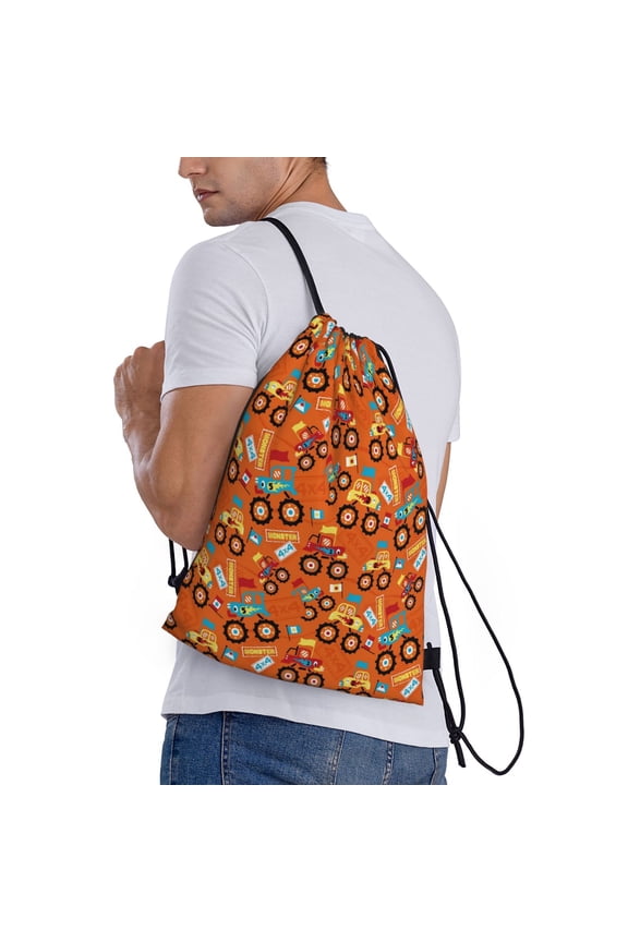 Monster Truck,Truck Cartoon Print Drawstring Backpack Bag Sport Gym Sackpack Heavy Duty String Backpack for Men Women