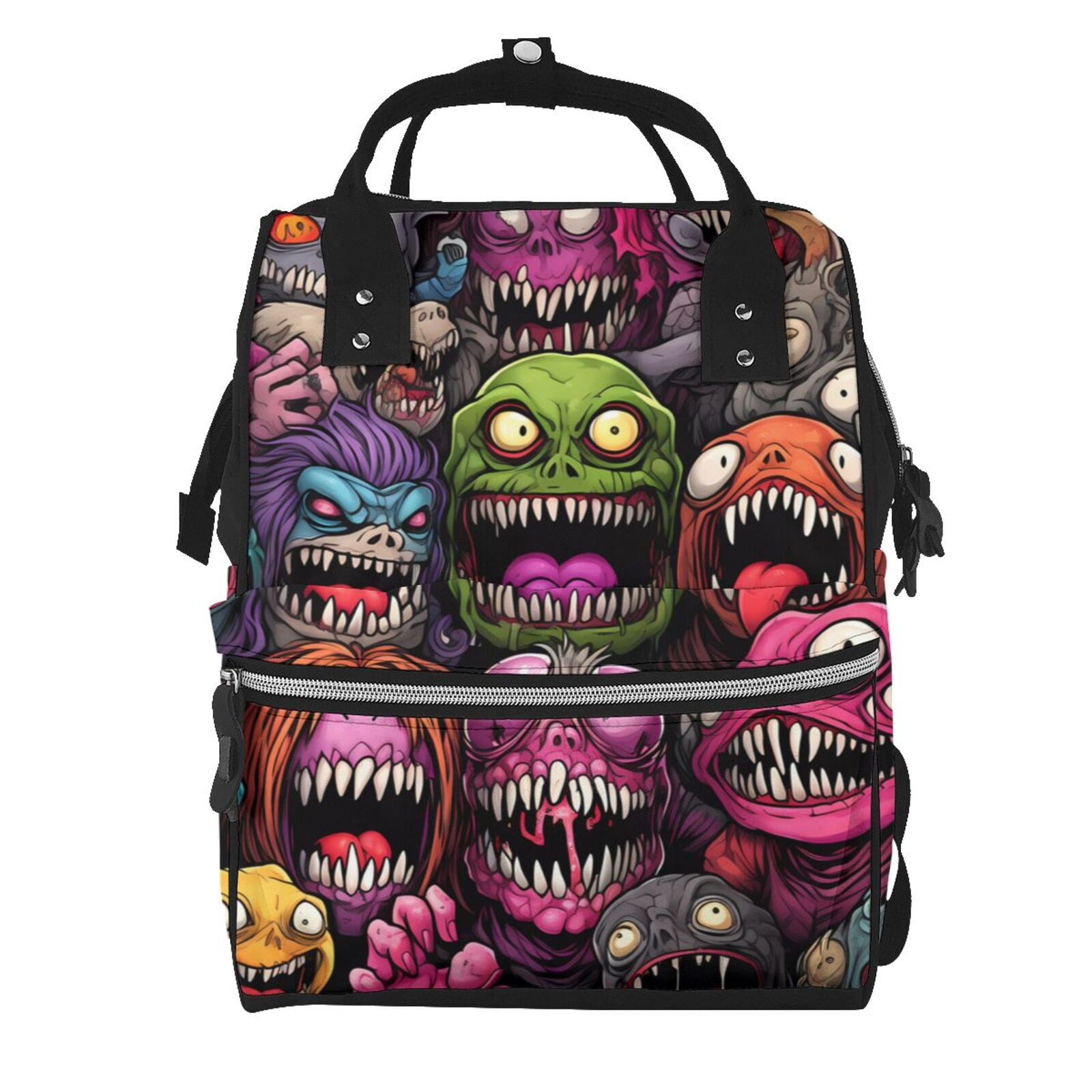 Ratiio Monstrous Cartoon Characters Mummy Backpack - Waterproof Twill Canvas, Large Capacity Diaper Bag with Multiple Pockets and Adjustable Straps