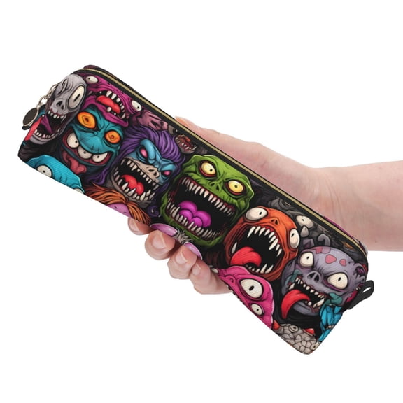 Ratiio Monstrous Cartoon Characters Pattern Leather Pencil Case, Pencil Pouch with Durable Zipper, Compact and Stylish Organizer for Stationery, Art Supplies, Travel Essentials