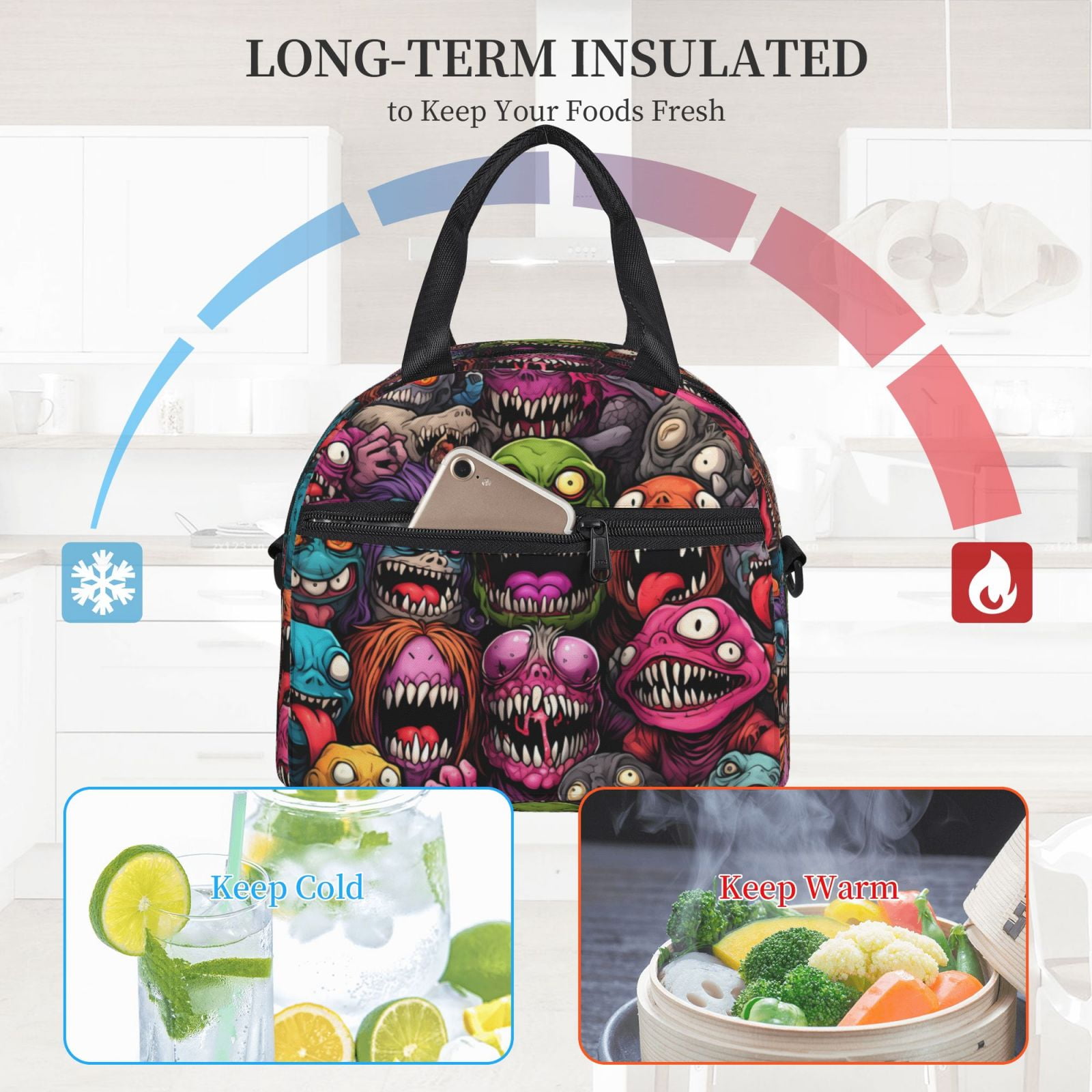 Ratiio Monstrous Cartoon Characters Pattern Lunch Bag ,Insulated Lunch ...