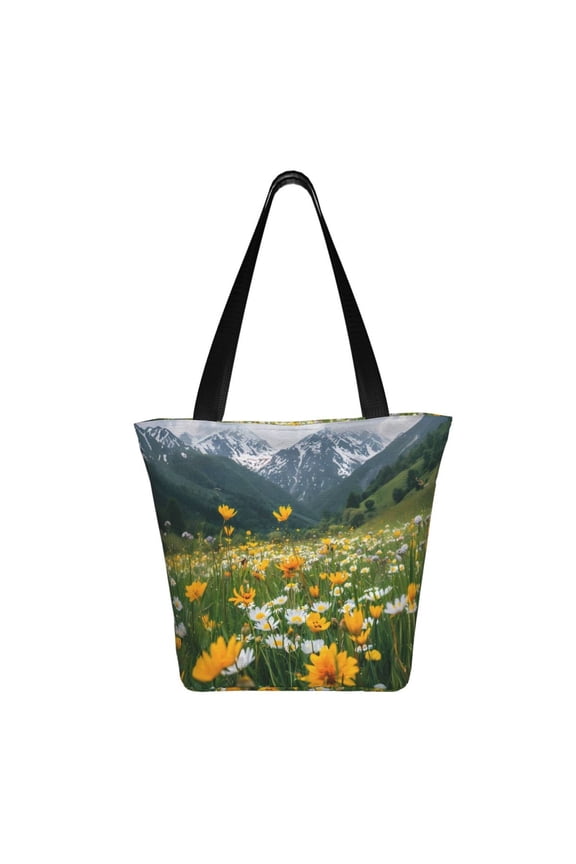 Mountain Daisy Meadow Print Shoulder Bag for Women, Polyester Crossbody Purse Lightweight Handbag for Daily Travel and Casual Use