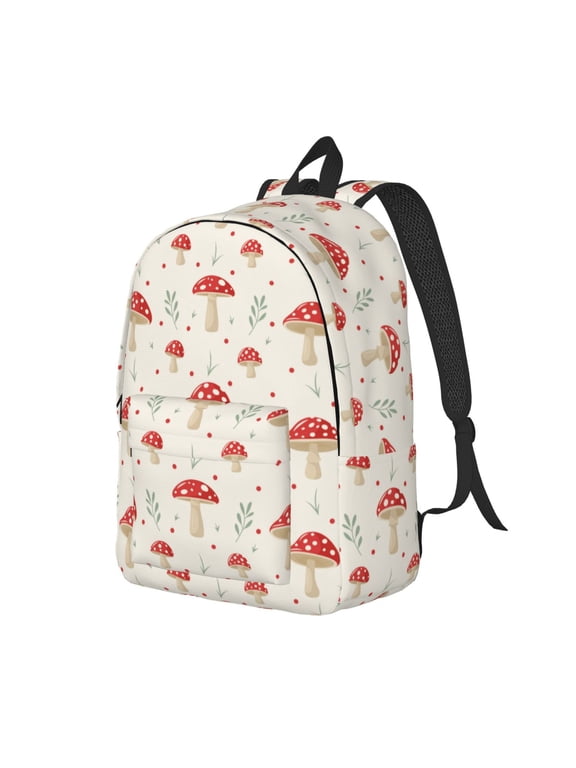 Mushroom Print Canvas Backpack for Women & Men Retro Aesthetic Rucksack Basic Backpack for High School/College Students Travel Laptop Bag