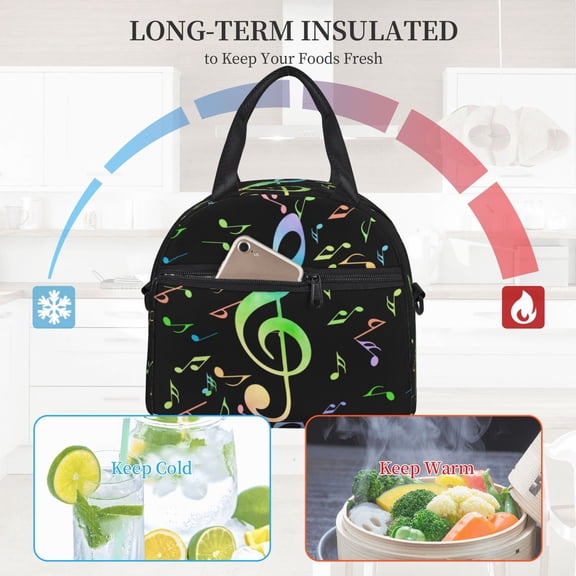Ratiio Music Notes Pattern Lunch Bag ,Insulated Lunch Box, Small Leakproof Cooler Food Lunch Containers Reusable High Capacity Lunch Tote Bags
