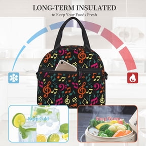 Ratiio Music Notes Pattern Lunch Bag ,Insulated Lunch Box, Small Leakproof Cooler Food Lunch Containers Reusable High Capacity Lunch Tote Bags
