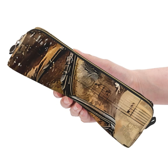 Ratiio Musical Horse Vintage Collage Pattern Leather Pencil Case, Pencil Pouch with Durable Zipper, Compact and Stylish Organizer for Stationery, Art Supplies, Travel Essentials