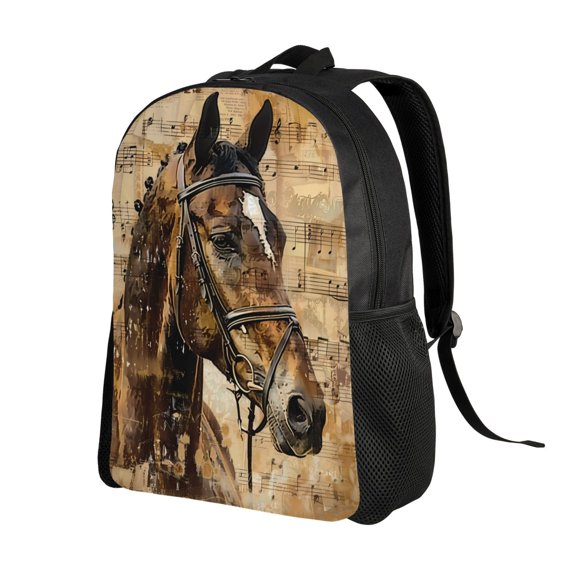Ratiio Musical Horse Vintage Collage Print Backpack with Padded 15-inch Laptop Sleeve- Spacious and Durable Daypack for Work and Travel