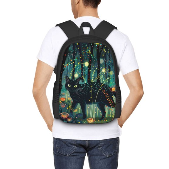 Ratiio Mystical Black Cat Fireflies Backpack for Men and Women - Durable 600D Oxford Cloth -Large Capacity, Water-Resistant School, Travel, and Hiking Bag