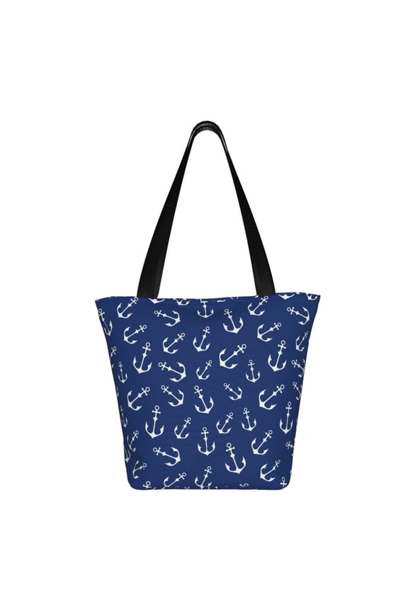Nautical Anchors Print Shoulder Bag for Women, Polyester Crossbody Purse Lightweight Handbag for Daily Travel and Casual Use