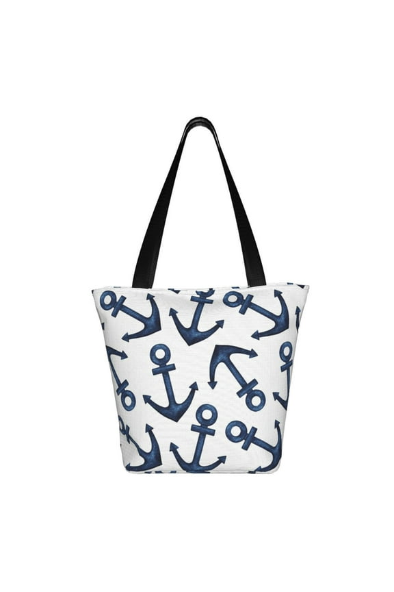 Navy Blue Anchors Print Shoulder Bag for Women, Polyester Crossbody Purse Lightweight Handbag for Daily Travel and Casual Use