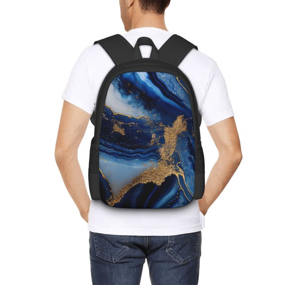 Ratiio Navy Blue Marble Backpack for Men and Women - Durable 600D Oxford Cloth -Large Capacity, Water-Resistant School, Travel, and Hiking Bag