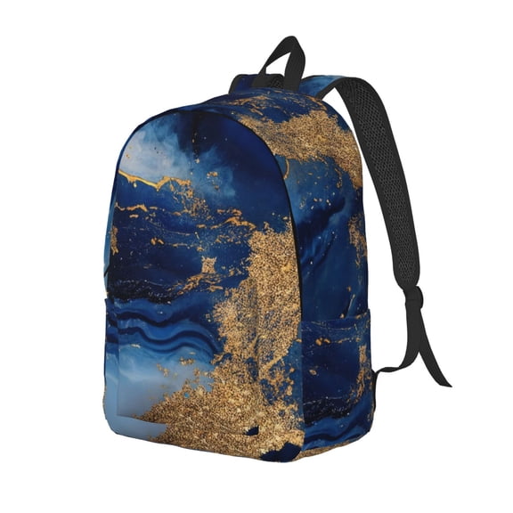 Ratiio Navy Blue Marble Print Canvas Backpack for Women & Men Retro Aesthetic Rucksack Basic Backpack for High School/College Students Travel Laptop Bag
