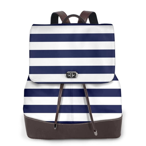 Ratiio Navy Blue And White Stripes Pattern Womens Backpack Purse Leather Backpack Purse for Women Travel Fashion Backpack Designer Ladies Shoulder Bags
