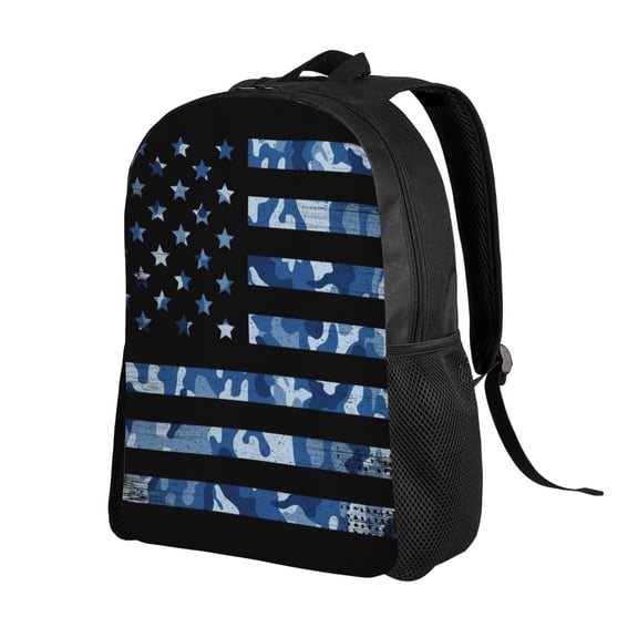 Ratiio Navy Camouflage American Flag Print Backpack with Padded 15-inch Laptop Sleeve- Spacious and Durable Daypack for Work and Travel