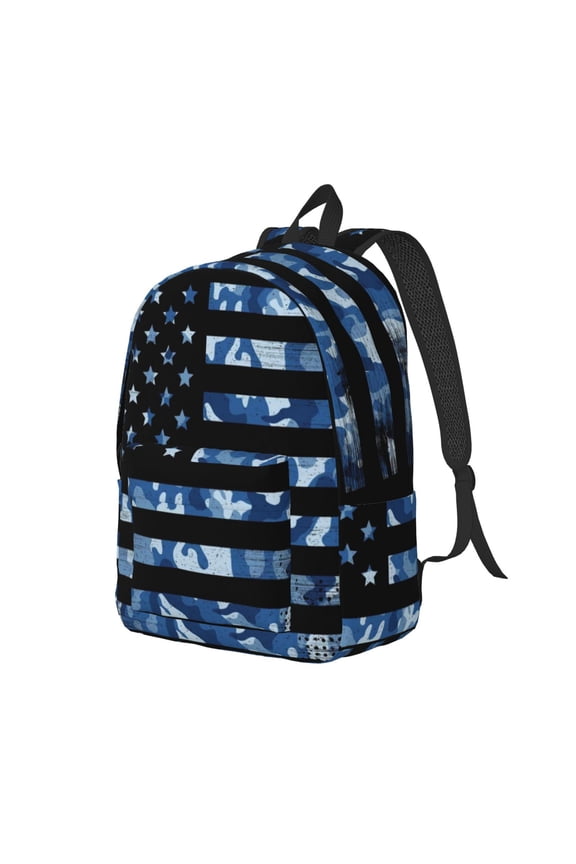 Navy Camouflage American Flag Print Canvas Backpack for Women & Men Retro Aesthetic Rucksack Basic Backpack for High School/College Students Travel Laptop Bag