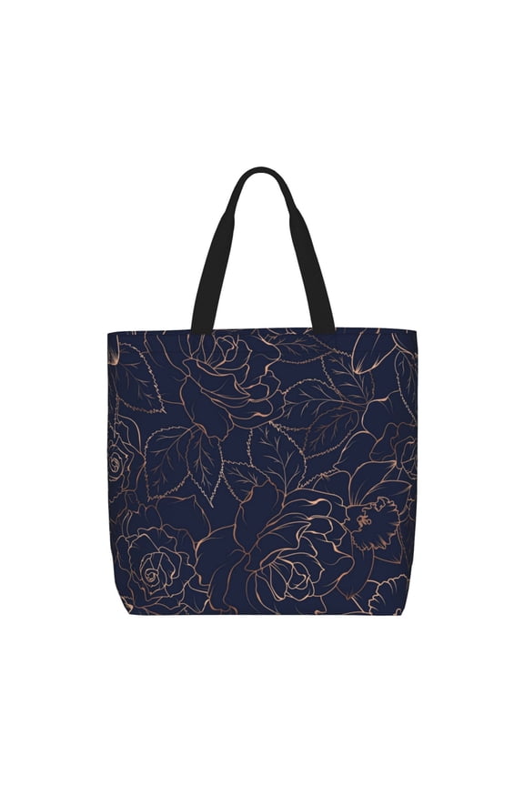 Navy Dark Blue Print Reusable Grocery Bag Shopping Bags with Zipper Shoulder Shopping Handle Bag Suitable for Outdoor Convenient Daily Bag