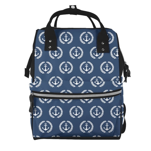 Ratiio Navy Nautical Mummy Backpack - Waterproof Twill Canvas, Large Capacity Diaper Bag with Multiple Pockets and Adjustable Straps