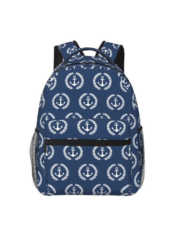 Navy Nautical Print Eco-Friendly Casual Backpack, Water-Resistant Polyester Canvas Daypack with Smooth Zippers, Comfortable & Durable Travel Bag with Laptop Compartment