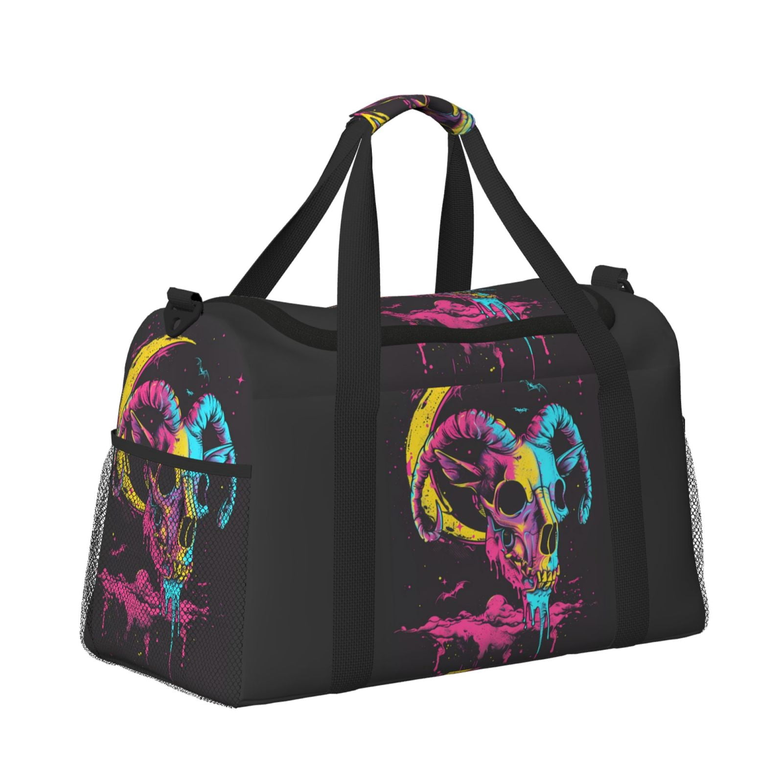 Ratiio Neon Gothic Skull Moon Pattern Hand Travel Bag, Weekender Carry ...