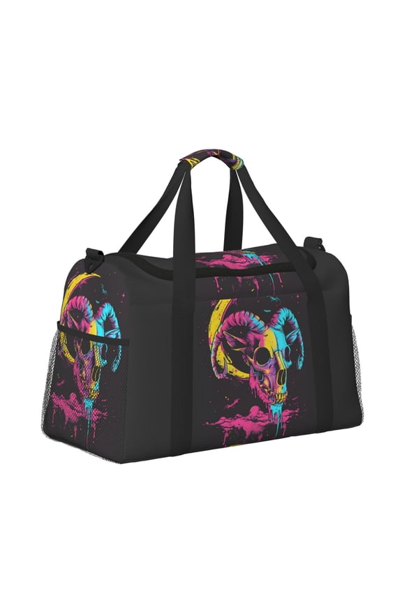 Neon Gothic Skull Moon Pattern Hand Travel Bag, Weekender Carry On for Women Men, Sports Gym Bag, Workout Duffel Bag, Overnight Shoulder Bag fit 15.6 Inch Laptop