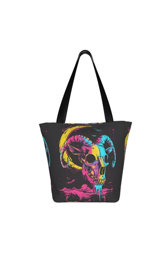 Neon Gothic Skull Moon Print Shoulder Bag for Women, Polyester Crossbody Purse Lightweight Handbag for Daily Travel and Casual Use
